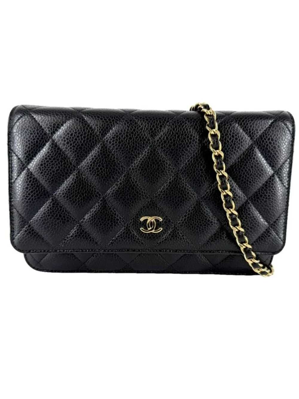 Chanel Chain Wallet Quilted Shoulder Bag CC Logo Crossbody Caviar Leather Black